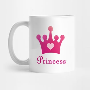 Princess all day - Princess Word with a Pink Crown and Heart Mug